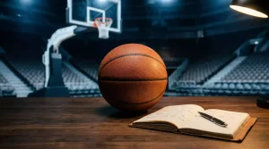 Mehrere Bildschirme nebeneinander zeigen ein Basketball-Spiel in einer modernen Arena