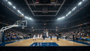 Internationales Basketball-Turnier mit Nationalmannschaften in einer großen Halle