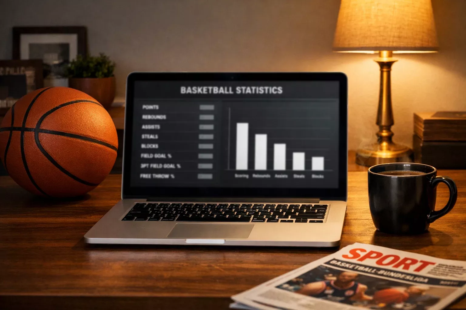 BBL Statistiken und Analysetools am Laptop