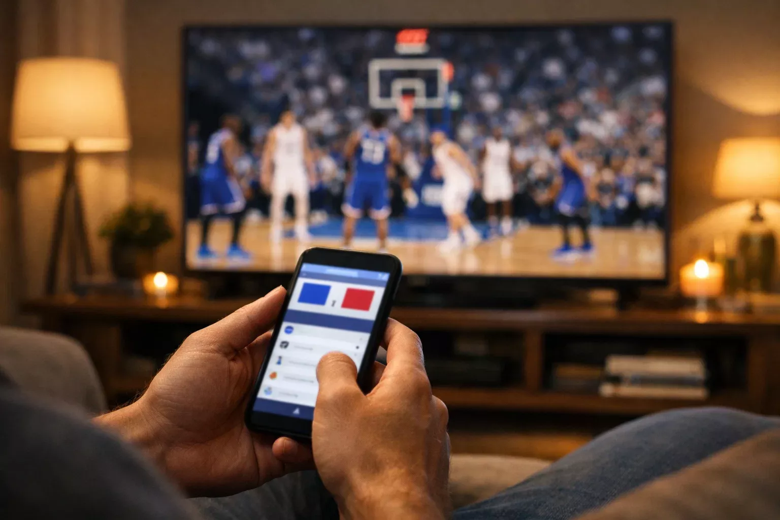 Person verfolgt NBA Live-Wetten auf Smartphone
