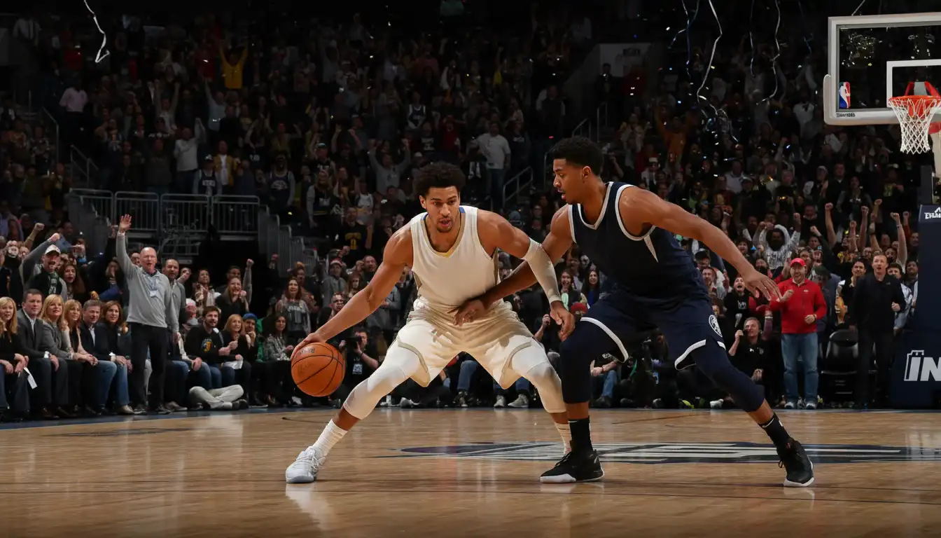 Intensive NBA-Playoff-Spielszene mit Spielern im Zweikampf vor ausverkaufter Arena